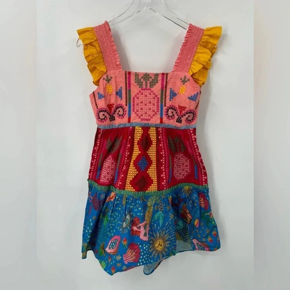 FARM RIO Cross-Stitch Tiered Cotton Minidress XS B1142 - Picture 5 of 7